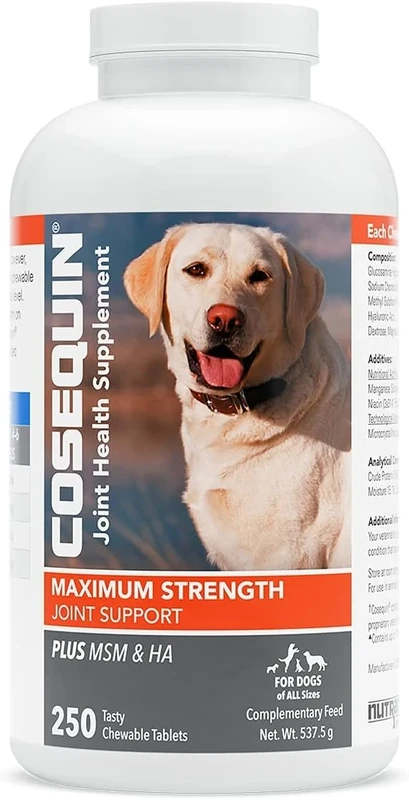Nutramax - COSEQUIN Joint Health Supplement for dogs, Maximum Strength - Joint Support - With Glucosamine and Chondroitin, MSM, and Hyaluronic Acid - for Dogs, 250 Chewable Tablets