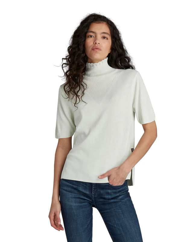 G-Star Women's Mock Neck Knitted Top, Blue (lightest sky D20949-B754-C739), L