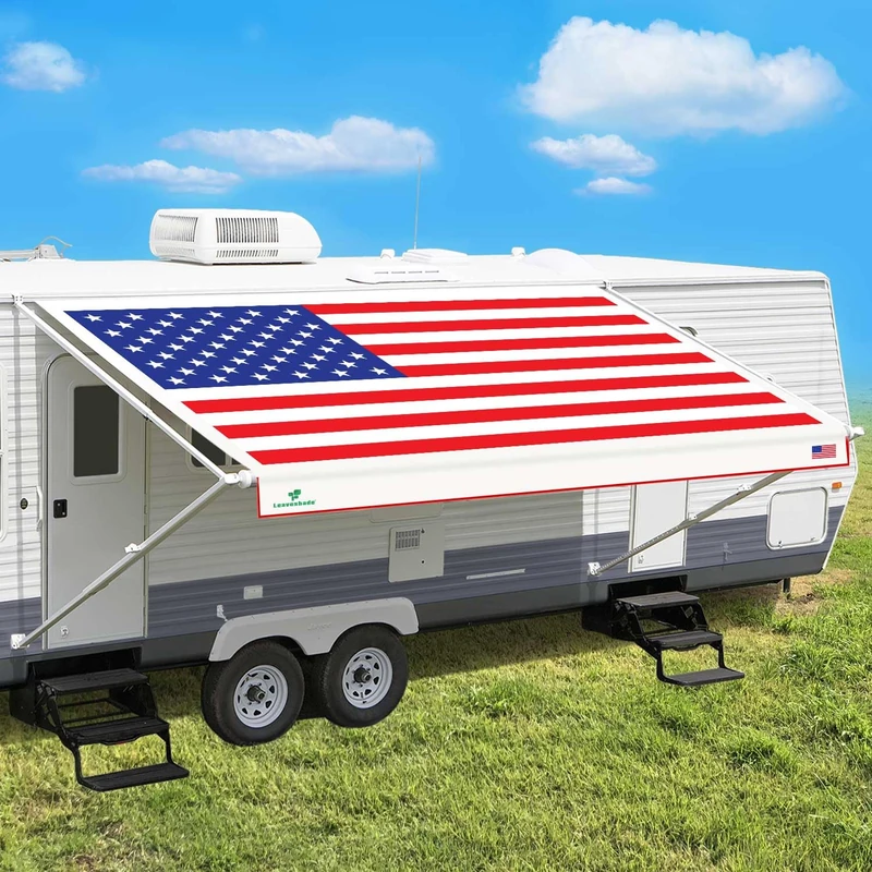 Leaveshade RV Awning Fabric Replacement Camper Trailer Awning Fabric Super Heavy Vinyl Coated Polyester 20'3''(Fit for 21' Awning)-USA Flag (Custom Looking)
