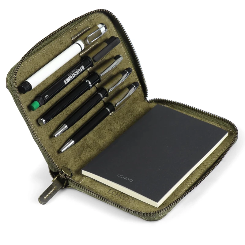Londo Genuine Leather Padfolio with Pen Holder Notepad and Zip (Green) - Image 1