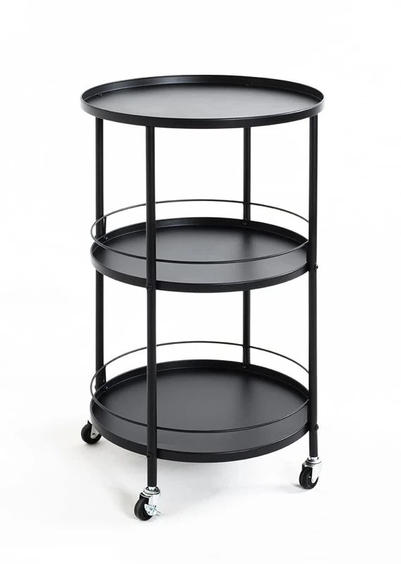 Haku Moebel Metal Serving Trolley, 3-Tier, Ø 45 x H 75 cm, Black