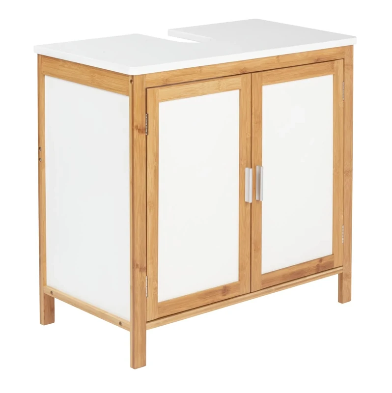 WENKO Finja Vanity Unit in Scandi Chic with Intermediate Shelf, 2 Doors with Magnetic Closure Made Sustainable Bamboo Combined with MDF, 65 x 60 x 33 cm