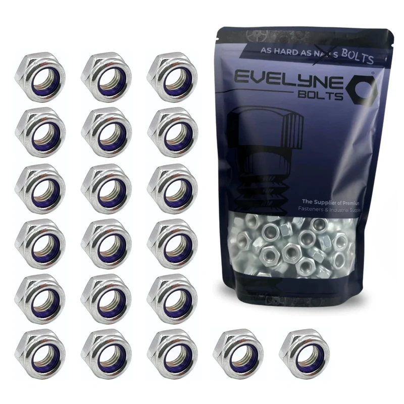 M6 Nyloc Steel Nuts, 6mm Self Locking Nuts with Nylon Inserts (20 Pack) Evelyne
