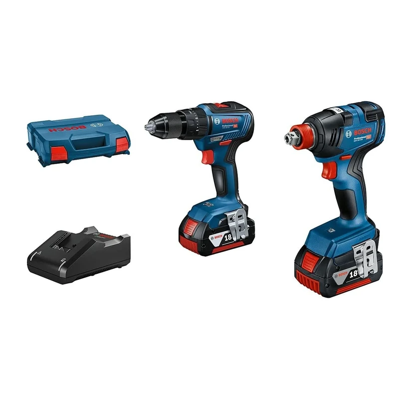 Bosch Professional 18V System Cordless Impact Driver GDX 18V-200 and Cordless Combi Drill GSB 18V-55 (incl. 2X 4.0 Ah GBA 18 V Rechargeable Battery, Quick Charger GAL 18V-40, in L-Case)