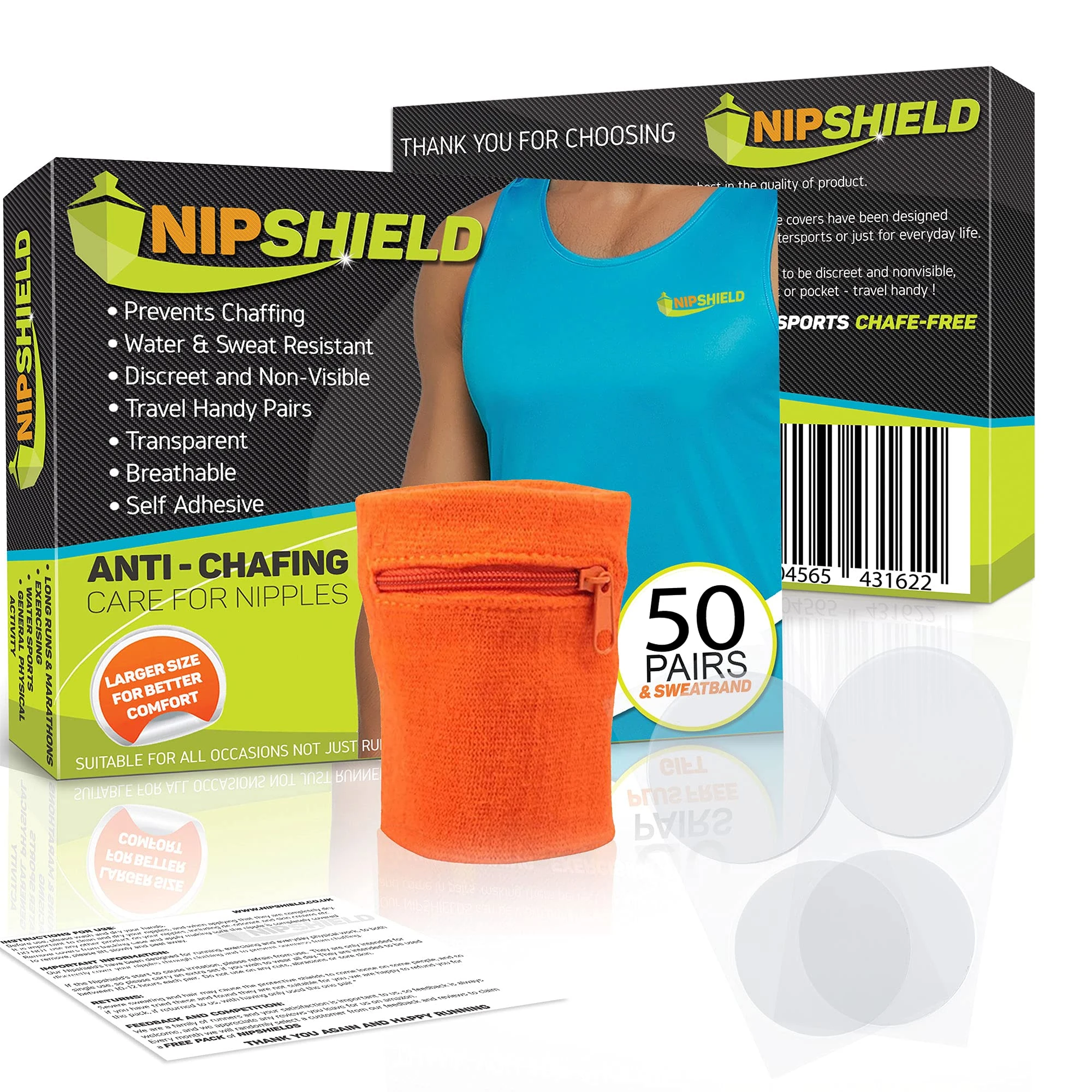 NIPSHIELD Running Nipple Covers 50-Pack - Anti Chafing, Sweat & Water Resistant - Larger 35mm Nip Guards - Disposable & Travel Friendly