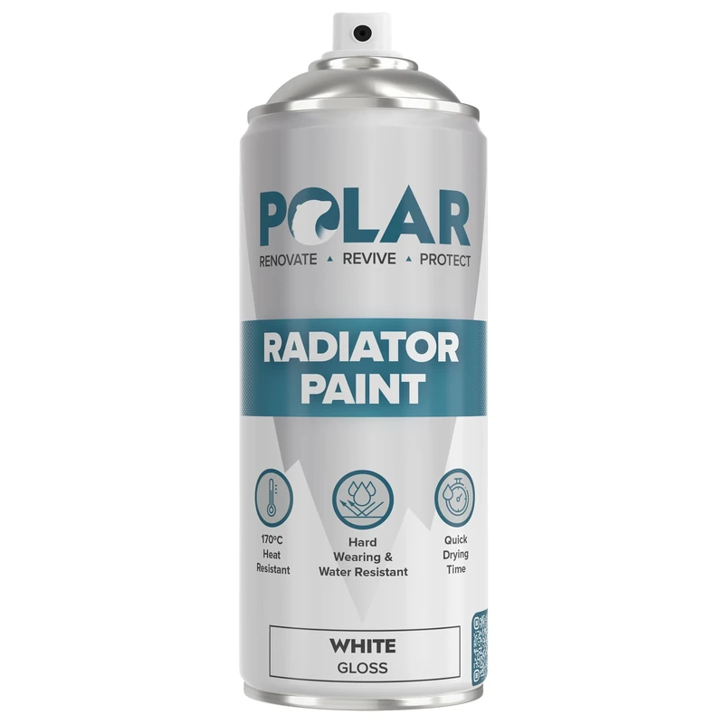 Polar Radiator Spray Paint - 3-in-1 Primer, Under- & Topcoat - Heat Resistant up to 170°C - For Radiators, Hot Pipes & Towel Rails - Gloss Finish - White - 400ml