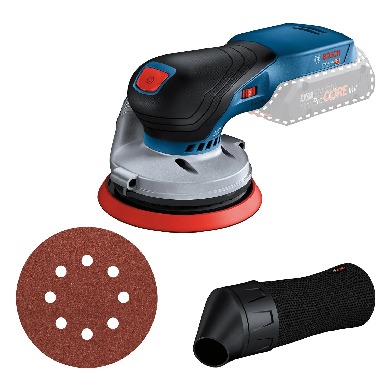 Bosch Professional 18V System Cordless Random Orbit Sander GEX 18V-125 (incl. sanding disc (125 mm), 1x sanding paper, dust bag, without battery/charger)