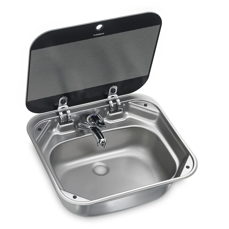 DOMETIC SNG 4237 Square Sink with Glass Cover 420 x 370 mm for Caravan, Boat, Caravan and Motorhome