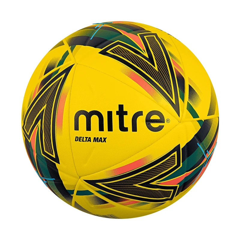 Mitre Delta Football | Highly Durable | Enhanced Accuracy and Consistency, Yellow/Orange/Green/Silver, 5
