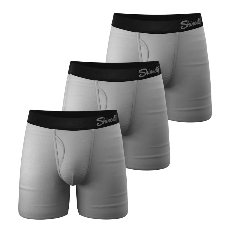 Shinesty Hammock Support Mens Pouch Underwear | Boxer Briefs with Fly | 3 Pack, Grey, L