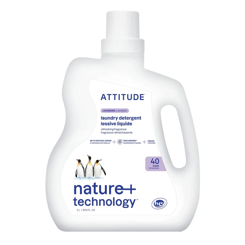 ATTITUDE Liquid Laundry Detergent, EWG Verified, HE Compatible, Plant-Based & Vegan, Natural Laundry Soap, Lavender Scent, 40 Loads, 2 Liters