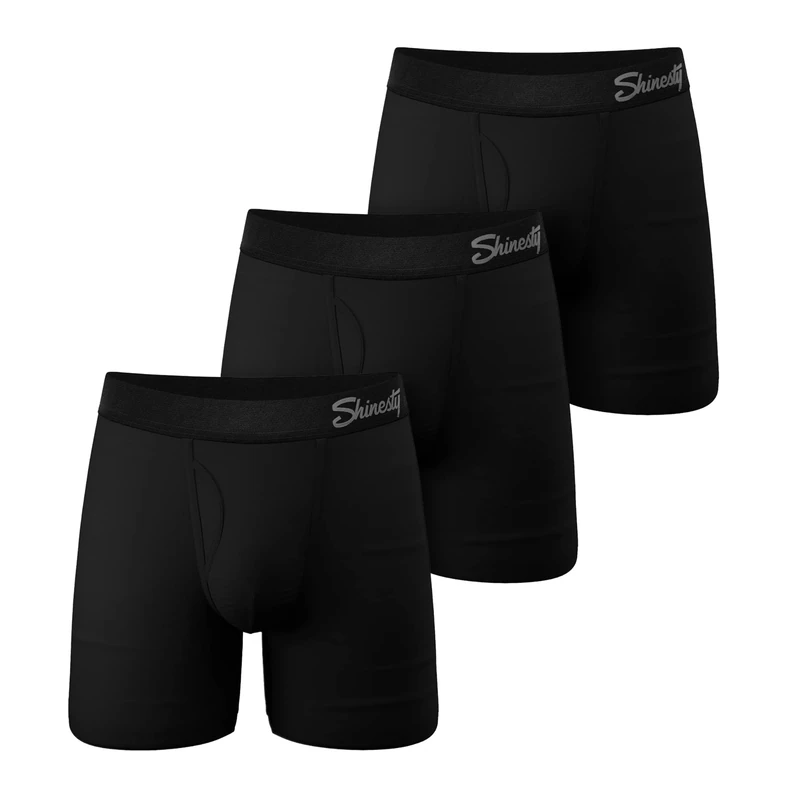 Shinesty Hammock Support Mens Pouch Underwear | Boxer Briefs with Fly | 3 Pack, Black, M