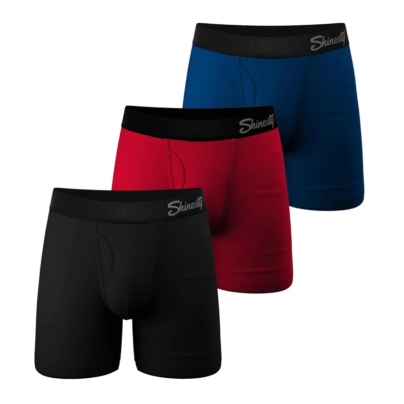 Hammock Support Mens Pouch Underwear | Boxer Briefs with Fly | 3 Pack, Black/Red/Navy, XL