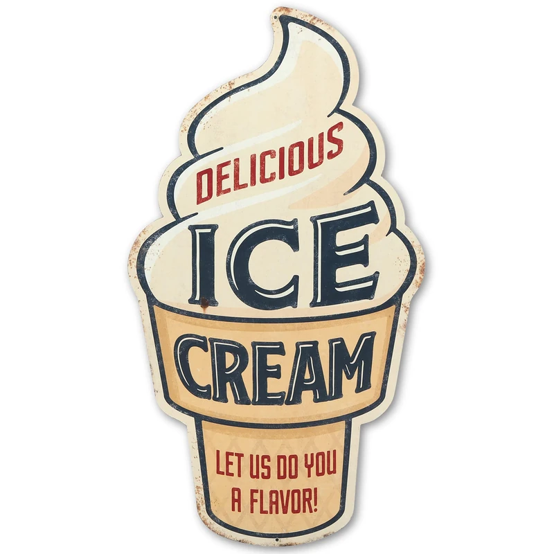 Open Road Brands Delicious Ice Cream Metal Sign - Fun Vintage Wall Décor for Kitchen or Dining Room