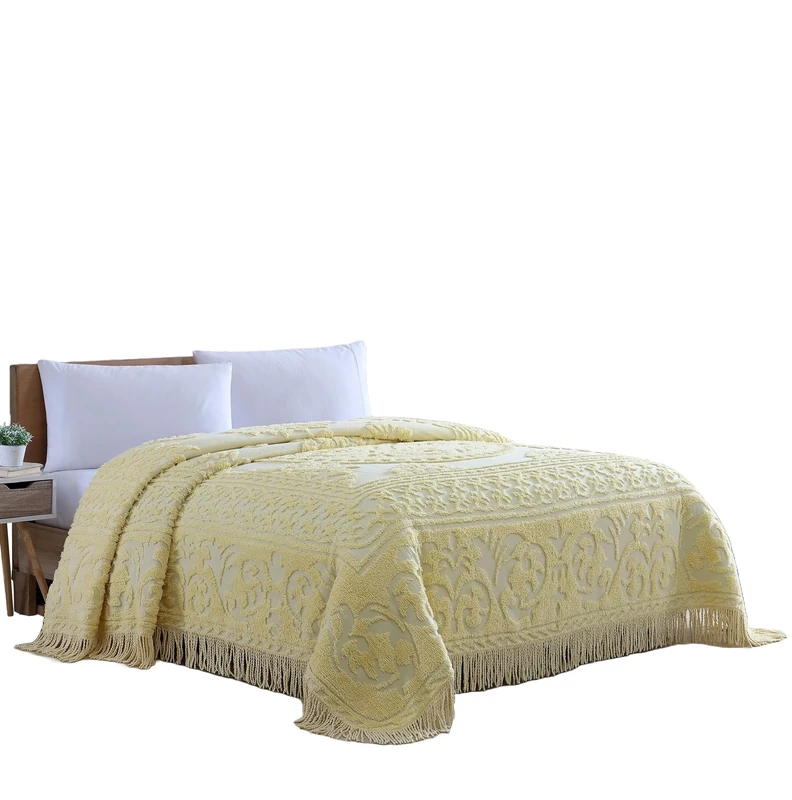 Beatrice Home Fashions Bedspread, Chenille, Yellow, Queen