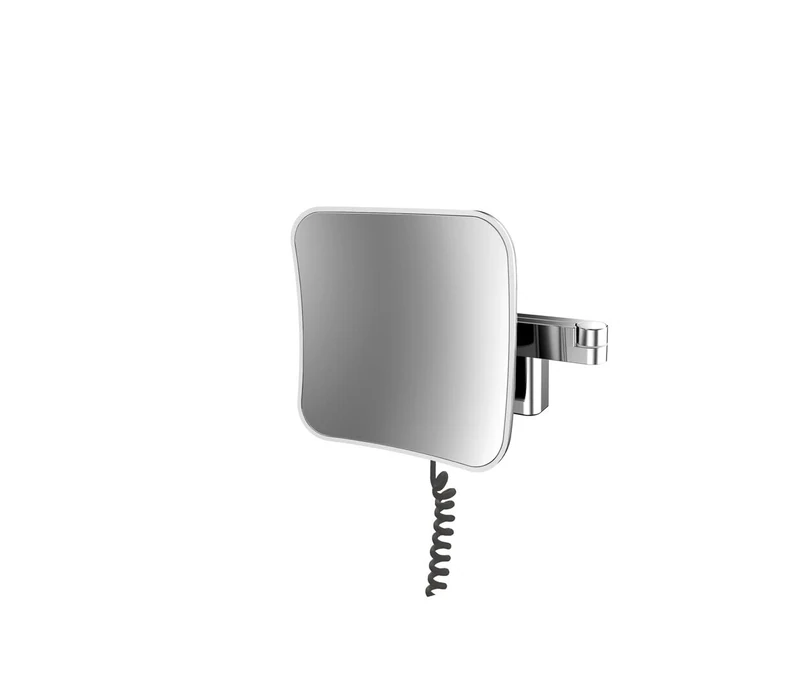 Emco EVO LED Cosmetic and Shaving Mirror on Double Articulated Arm, Square Vanity Mirror with Lighting for Wall Mounting, Dimmable Magnifying Mirror (5x), Chrome, Without Cable