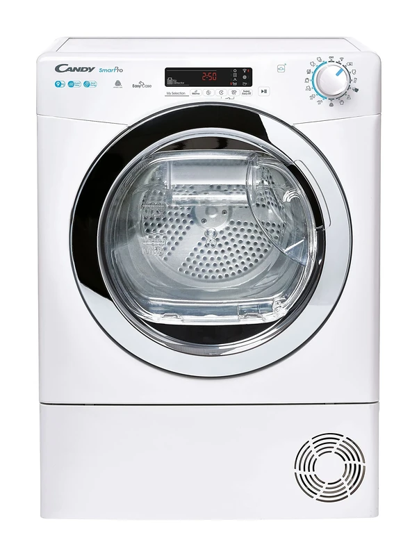 Candy Smart Pro CSOEH9A2DCE Freestanding Heat Pump Tumble Dryer, Sensor Dry, Max energy saving, 9 kg Load, WIFI Connectivity, White with Chrome door