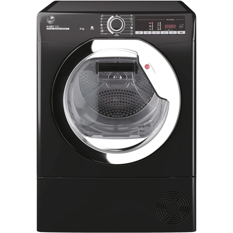 Hoover H-DRY 300 HLE H9A2TCEB-80 9Kg Heatpump Tumble Dryer, Sensor Dry, Max energy saving, WIFI Connectivity, Black with Chrome Door - Image 1