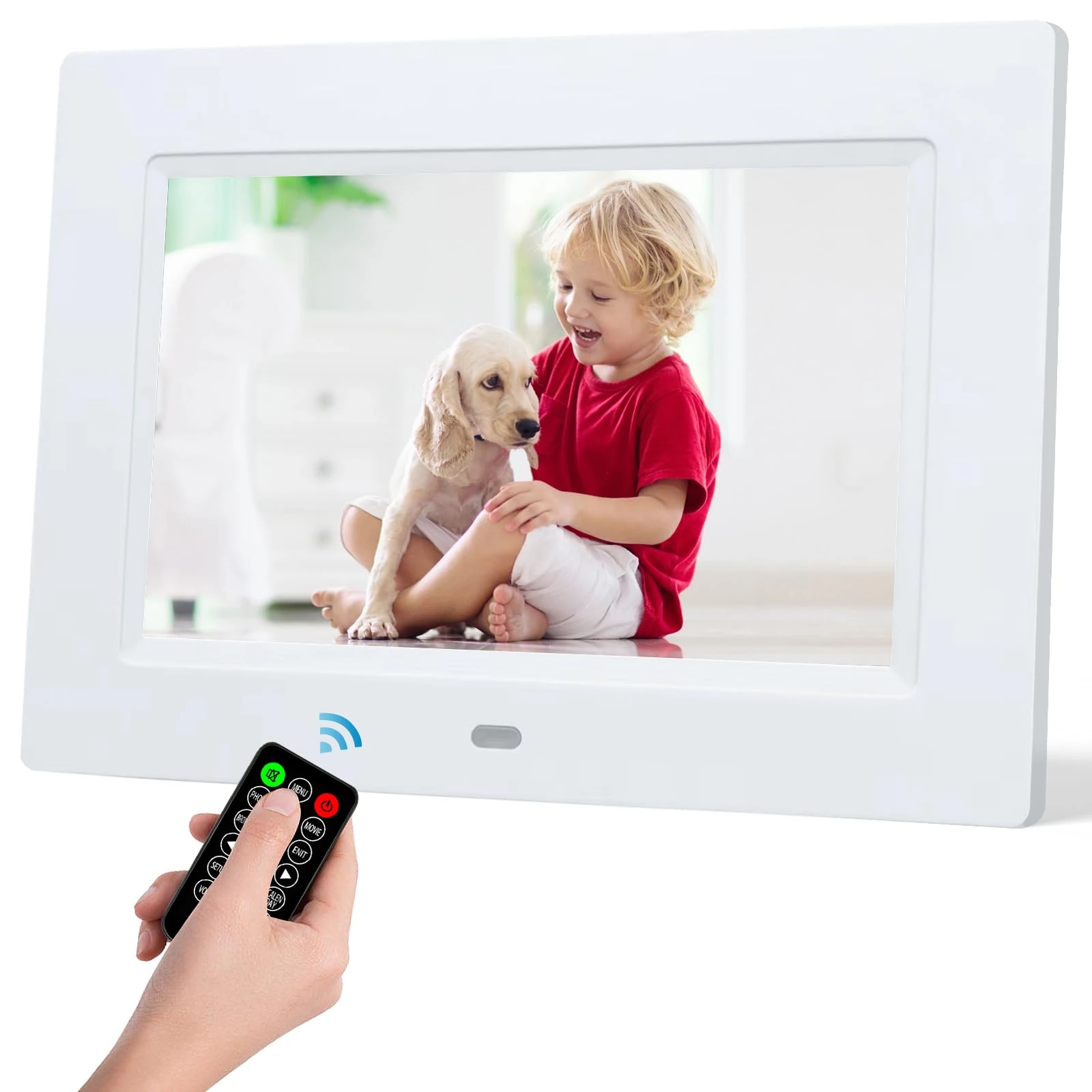 7 Inch Digital Photo Frame, Electronic Photo Frame, Digital Picture Frame 1024x600P Music Photo Video Player 4 Windows Display/Multi-Slideshow/Calendar/Clock Alarm Function with Remote Control