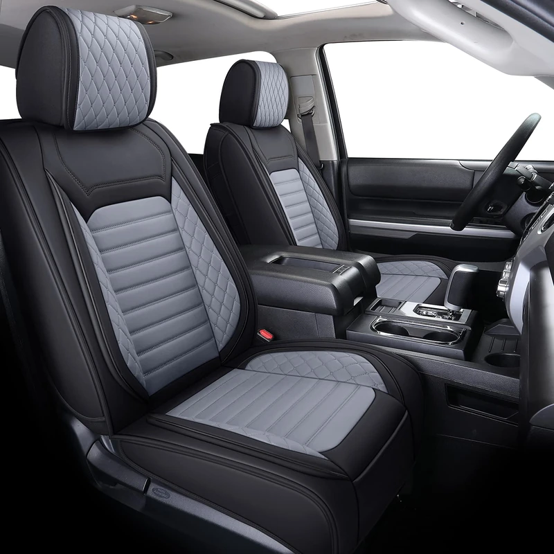 Aierxuan Seat Covers for Toyota Tundra Truck Pickup Full Set Custom Fit 2008-2022 Crewmax Double Cab Waterproof Leather Seat Cushions Compatible with Split Bench 40/60(Full Set/Black-Grey)