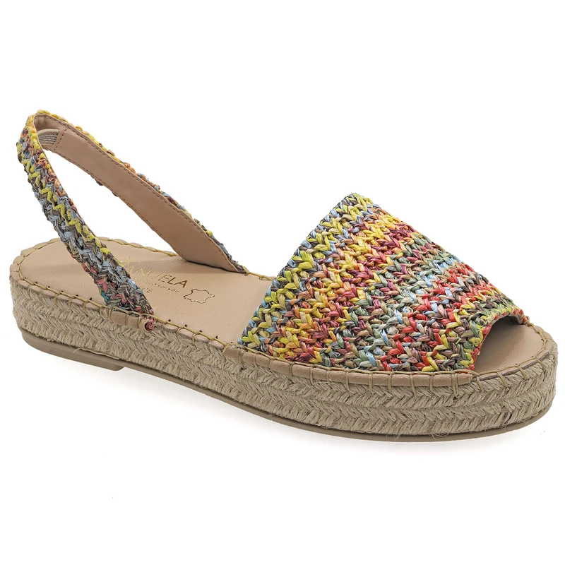 Size 7 Multicolor 2 Emmanuela Colourful Weaved Straw Espadrilles, Medium Wedge Slingback Boho Chic Summer Shoes, Slip on Peep Toe Espadrilles handmade and Hand Stiched in Greece