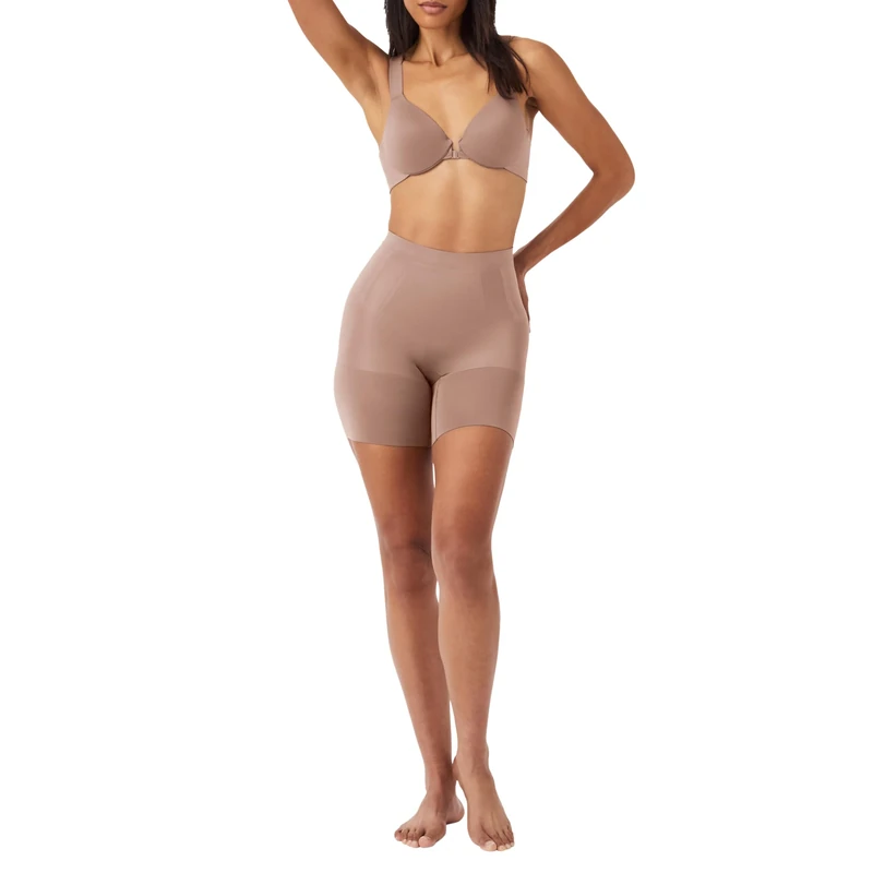 Spanx Women's Mid-Thigh Short Waist Shapewear, Opaque, Café Au Lait, L