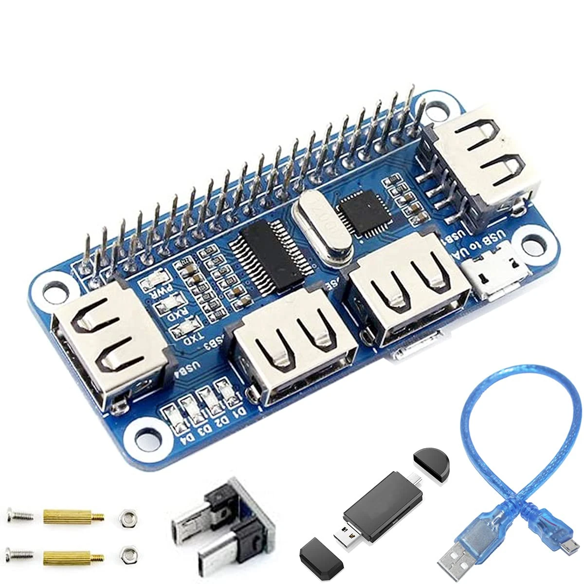 Youmile 4 Port USB Hub HAT USB Expansion Board Module USB2.0 1.1 Onboard USB to UART,with Micro USB connector Card reader USB cable for Various Version of Raspberry Pi Perfectly