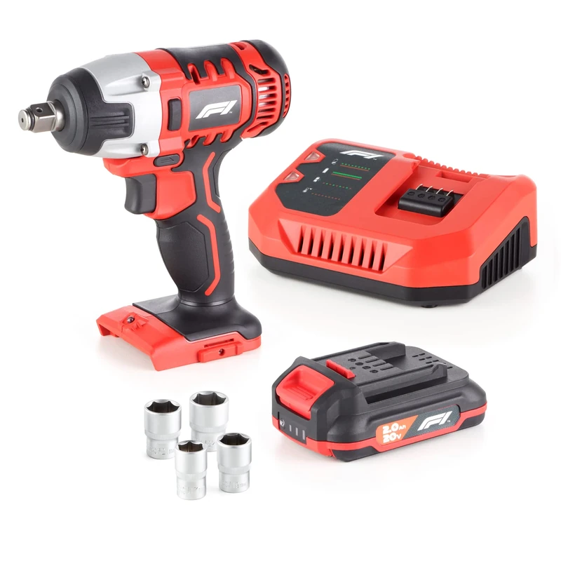 KEINEMARKE Formula 1 Impact Wrench 1/2 Inch Set 20 V 1 x 2.0 Ah Battery and Charger 220 Nm 4 Sockets 17/19/21/22 mm in Storage Case - Image 1