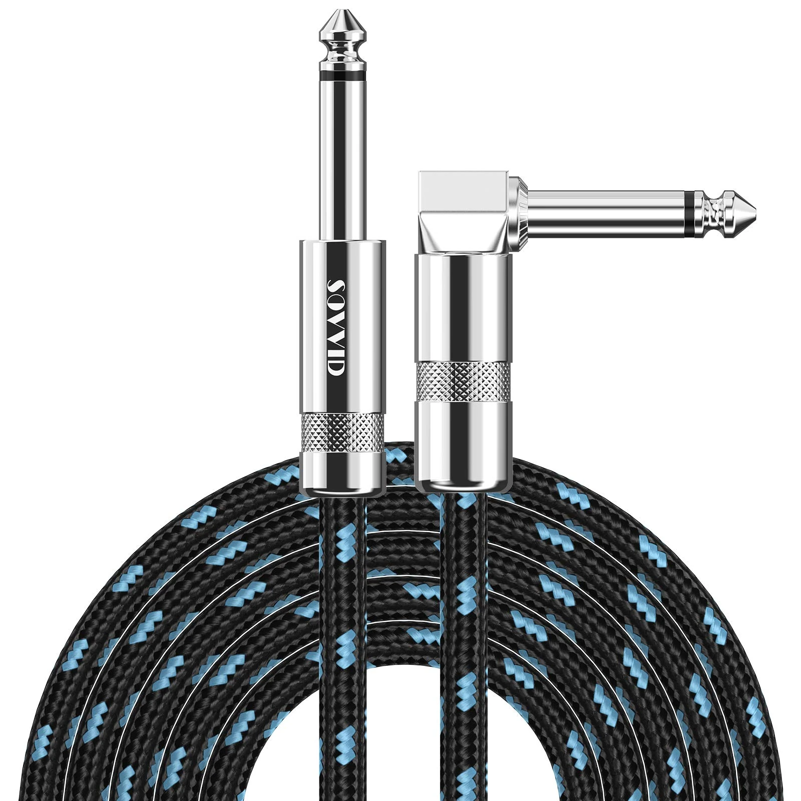 Sovvid Professional Guitar Cable 1.8M/6FT, Braided Guitar Lead Instrument Cables 6.35mm 1/4 Inch Jack Cord for Electric Guitar Bass, Amp, Speaker, Keyboard, Mandolin, Pro Audio (Black Blue)