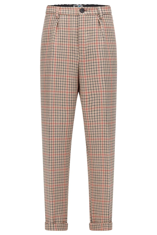 BOSS Mens Pedro RA Relaxed-fit Trousers with Exclusive Logo and Houndstooth Motif Beige
