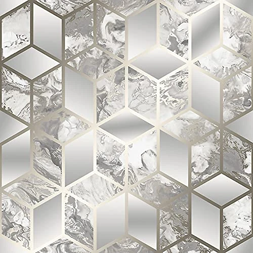 Muriva Elixir Cube Wallpaper Grey/Gold Metallic - 166513