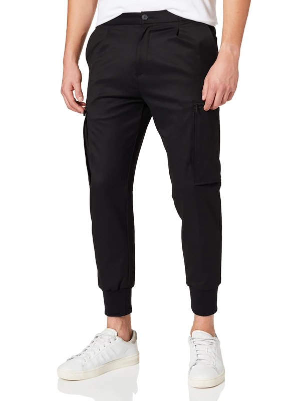 HUGO Mens Glavin221 Cargo-Style Slim-fit Trousers with Pleat Front Black