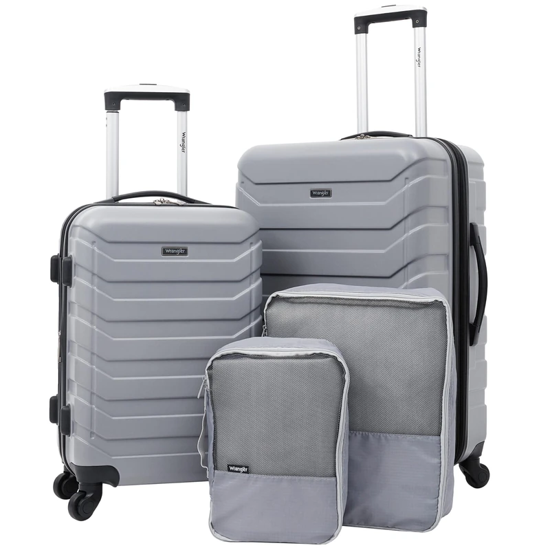 Wrangler 4 Piece Luggage and Packing Cubes Set, Gray and Black, 4-Piece Set, 4 Piece Luggage and Packing Cubes Set