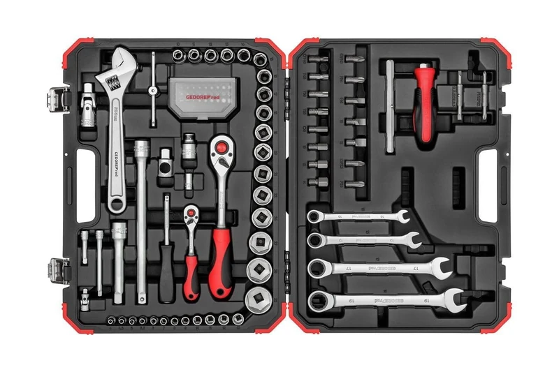 GEDORE red 97-piece Socket spanner set, 1/2" 1/4" drive, Adapter tool, Ratchet sockets bit holder bits, R46003097 - Image 1