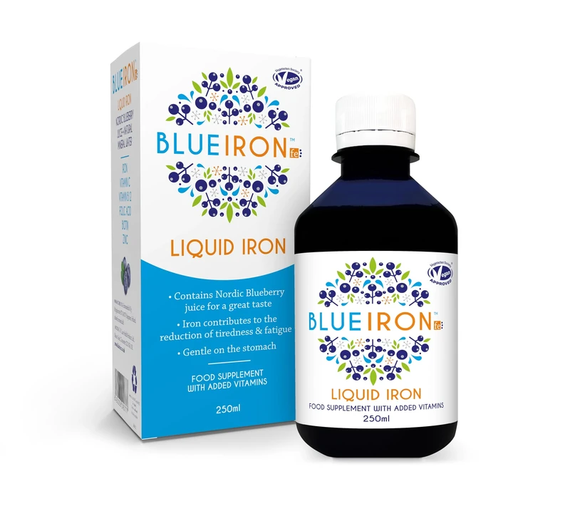 Blueiron Liquid Iron Supplement with Nordic Blueberries + Vitamin C, Vitamin B12, Folic Acid, Biotin and Zinc | 250ml | Suitable for Vegans | Easily Absorbed and Gentle On The Stomach