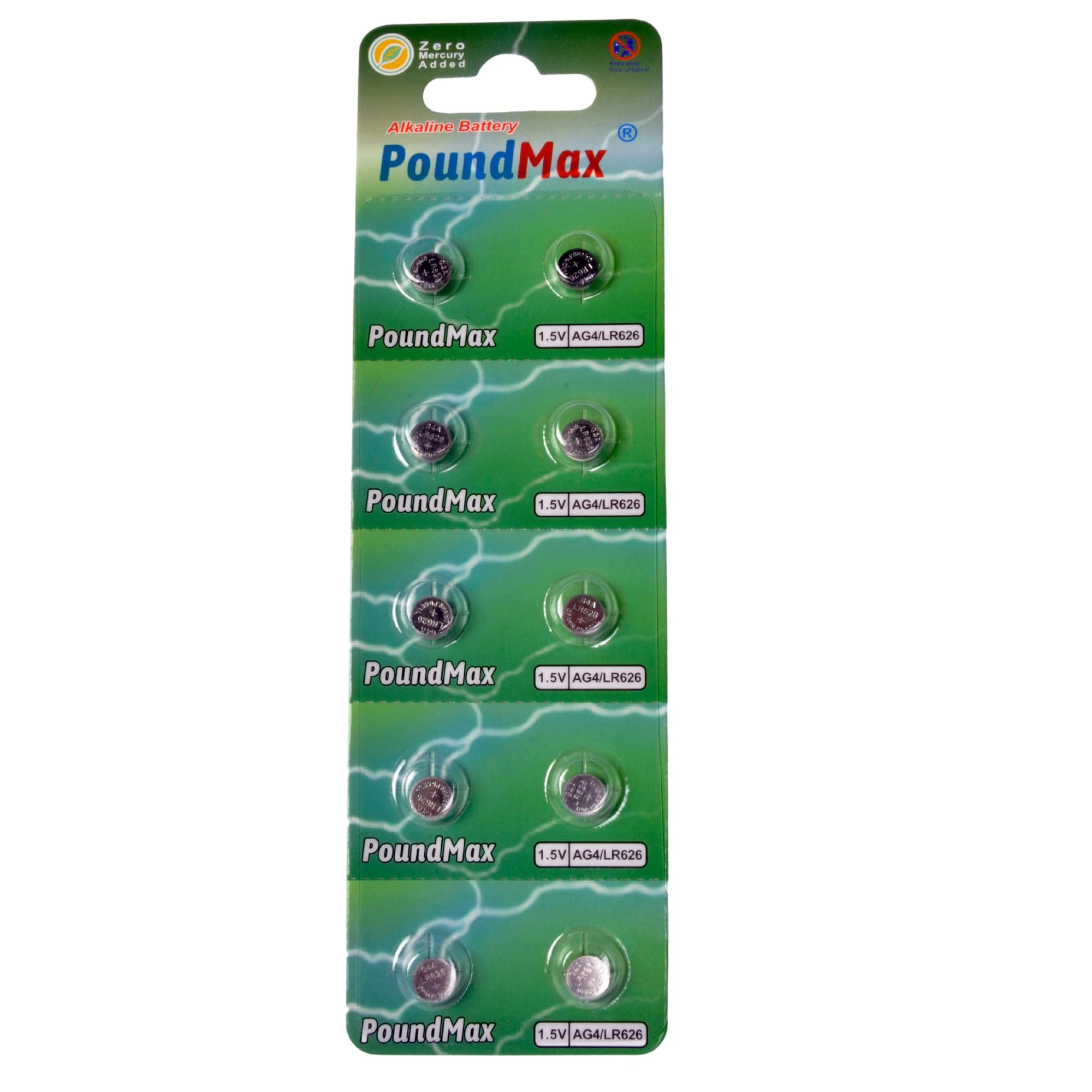 10 X AG4 376/377 LR66 SR626 SR626SW 1.5v PoundMax ALKALINE BUTTON CELL BATTERY