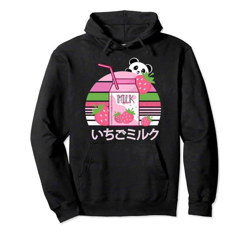 Japanese Strawberry Milk Kawaii Panda Anime Pullover Hoodie