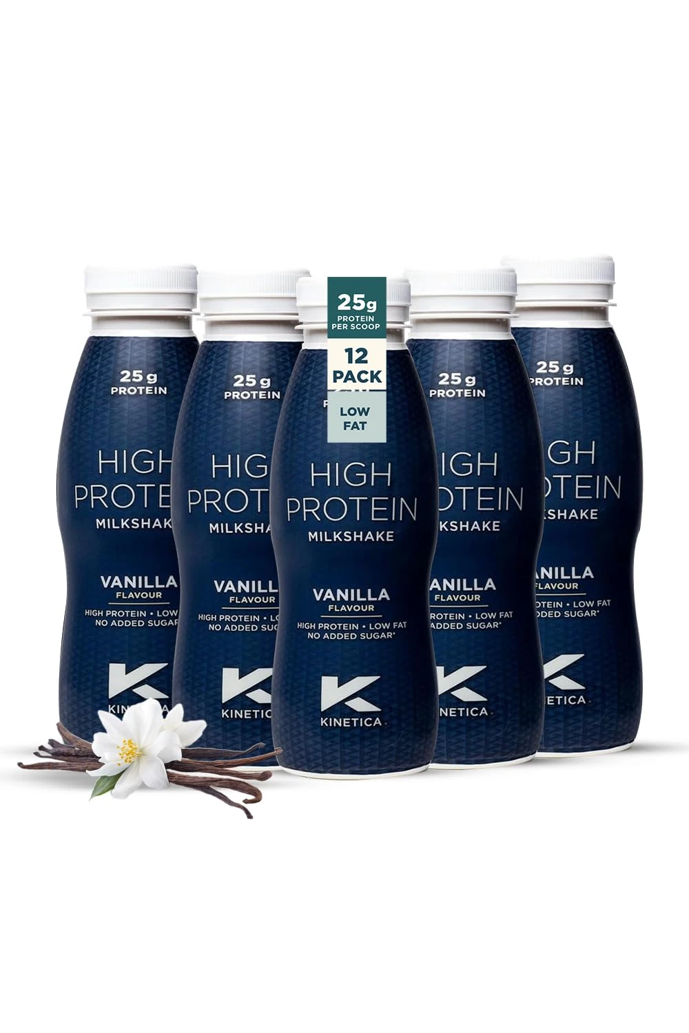 Kinetica Sports Ready-to-Drink High Protein Milkshake - Vanilla Flavour | 25g Protein/Bottle, 12 X 330ml Pack | High Protein, Low Fat & No Added Sugar | Post Workout Pre-mixed Drink for Men & Women