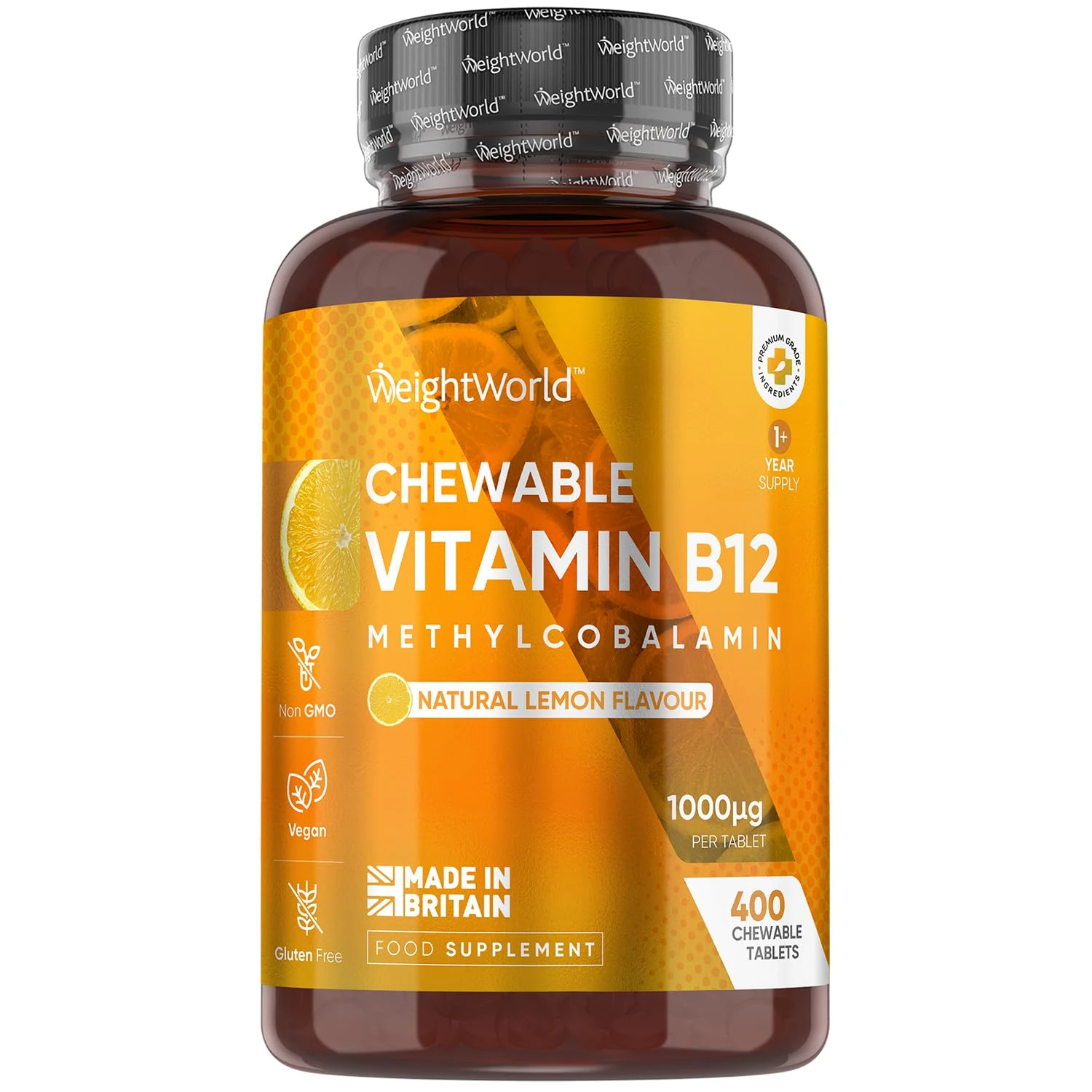 Vitamin B12 Tablets 1000mcg - 1+ Year Supply - 400 Chewable Tablets - Natural Lemon Flavour - Vegan & Gluten-Free - Methylcobalamin Form - B12 Vitamins for Women & Men - Made in The UK