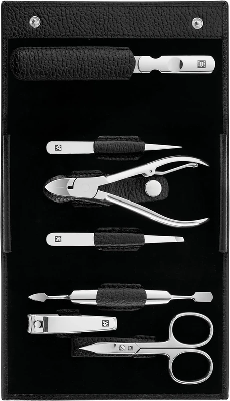 ZWILLING Manicure and Pedicure Set, Travel Case Set, Nail Care, Leather, 7 Pieces, Black