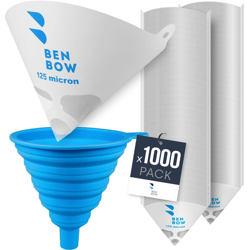 BenBow Paint strainer 125µ x 1000 pieces - disposable paper filter with nylon mesh and practical silicone funnel - for filtering paints and lacquers from contamination…