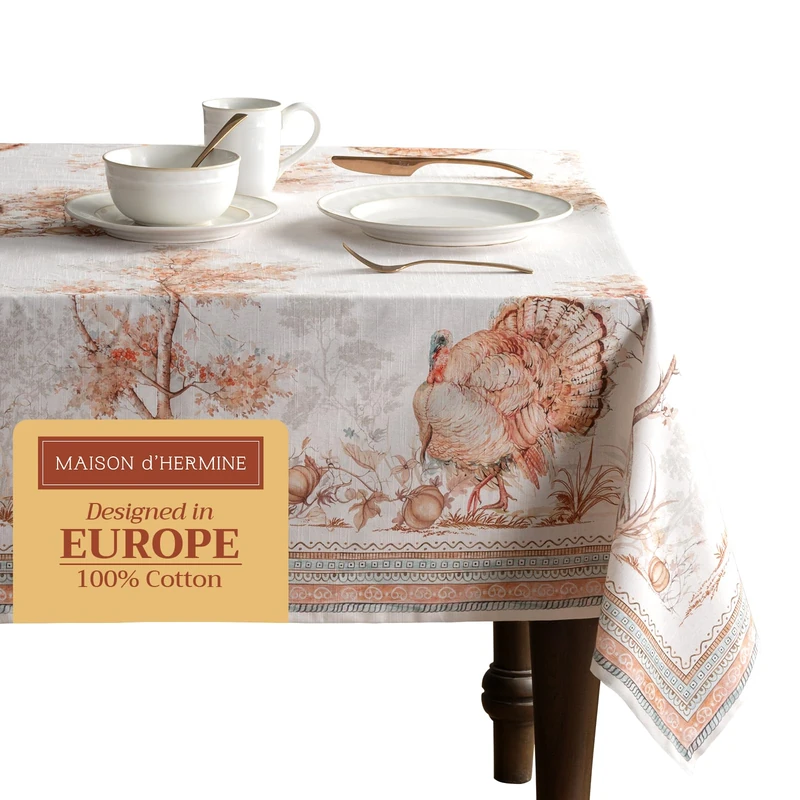 Maison d' Hermine Table Cloth Rectangle Table 100% Cotton 70 x 90 Inches Tablecloth Reusable Decorative Everyday Use for Dining Room, Farmhouse, Home, Party, Festive & Wedding - Giving Thanks