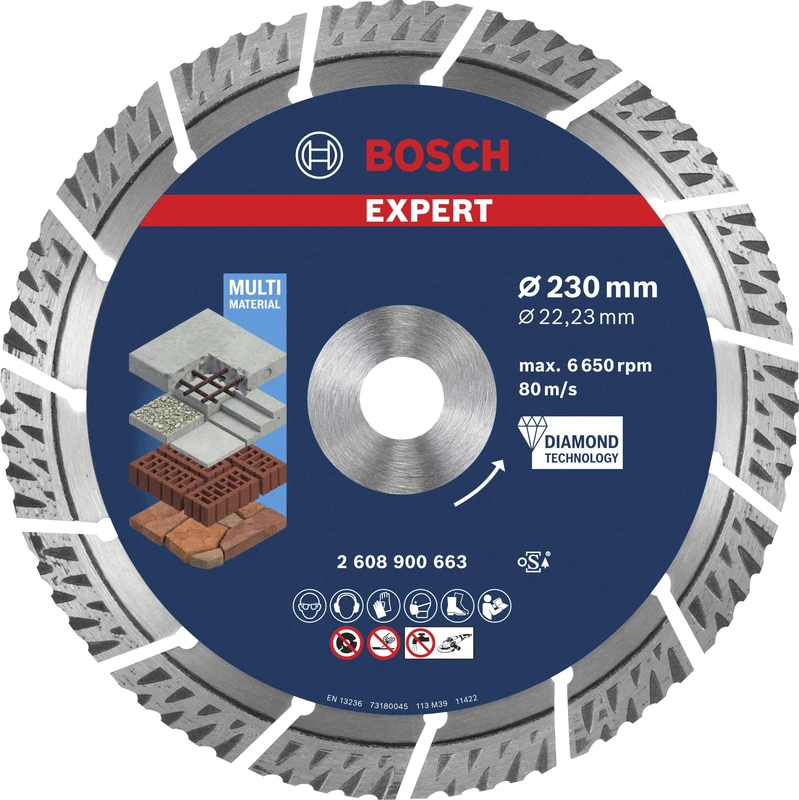Bosch 1x EXPERT MultiMaterial Diamond Cutting Disc (for Concrete, Reinforced concrete, Ø 230 mm, Professional Accessory Large Angle Grinder)