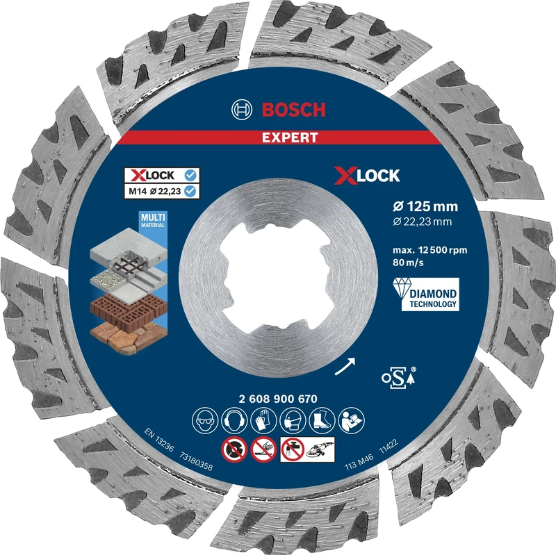 Bosch 1x EXPERT MultiMaterial X-LOCK Diamond Cutting Disc (for Concrete, Reinforced concrete, Ø 125 mm, Professional Accessory Small Angle Grinder)