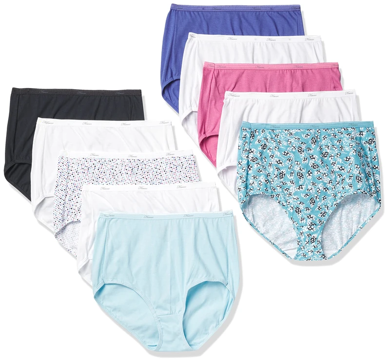 Hanes Women's Cotton High Waist Brief Underwear, 10-Pack, Assorted-10 Pack, 9