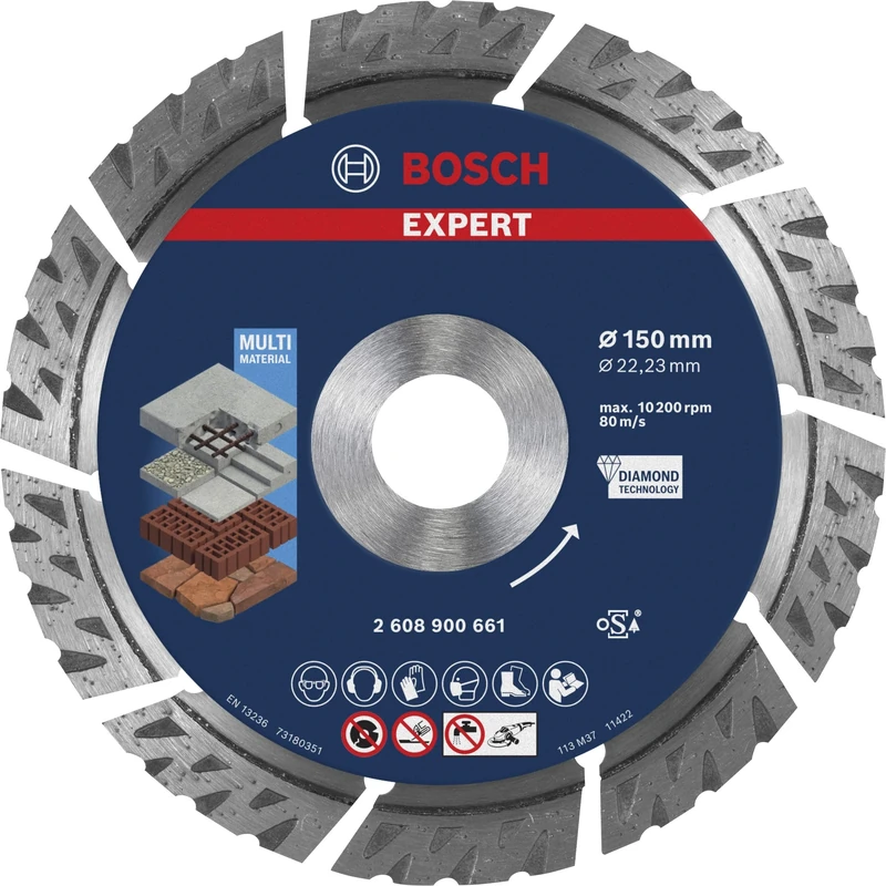 Bosch 1x EXPERT MultiMaterial Diamond Cutting Disc (for Concrete, Reinforced concrete, Ø 150 mm, Professional Accessory Large Angle Grinder)