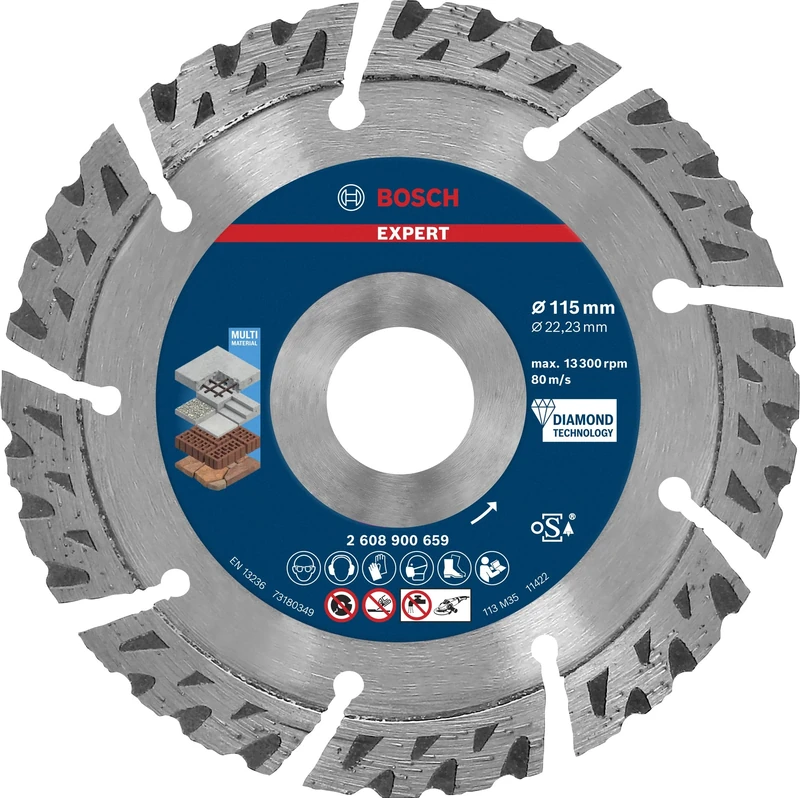 Bosch 1x EXPERT MultiMaterial Diamond Cutting Disc (for Concrete, Reinforced concrete, Ø 115 mm, Professional Accessory Small Angle Grinder)