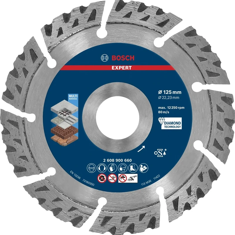 Bosch 1x EXPERT MultiMaterial Diamond Cutting Disc (for Concrete, Reinforced concrete, Ø 125 mm, Professional Accessory Small Angle Grinder)