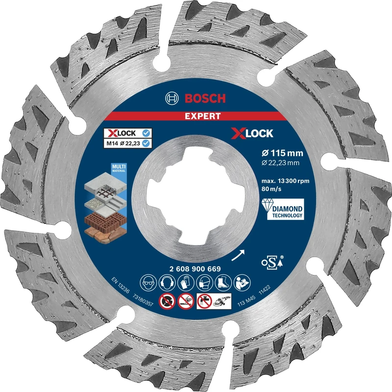 Bosch 1x EXPERT MultiMaterial X-LOCK Diamond Cutting Disc (for Concrete, Reinforced concrete, Ø 115 mm, Professional Accessory Small Angle Grinder)