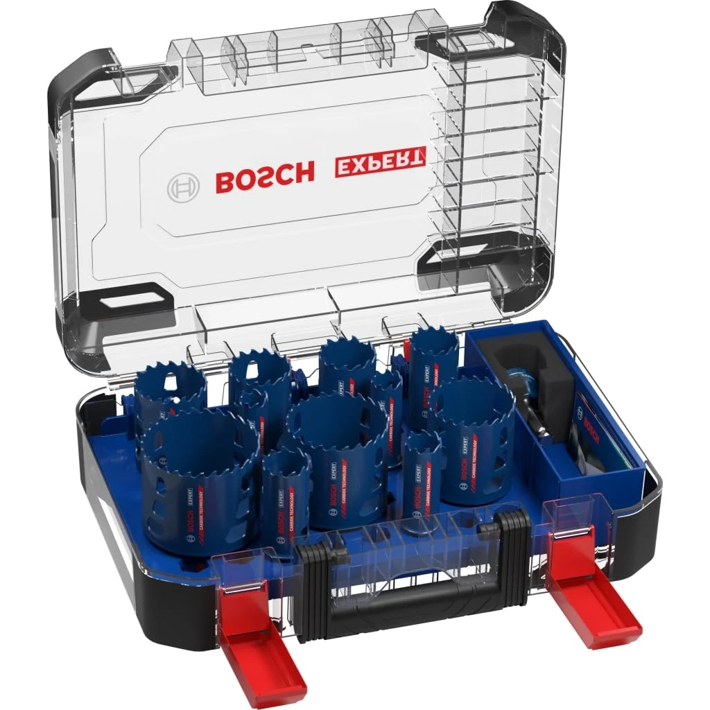 Bosch 11x EXPERT Tough Material Hole Saw Set (for Wood with metal, Brick, Ø 20-76 mm, Professional Accessory Rotary Drill/Drivers)